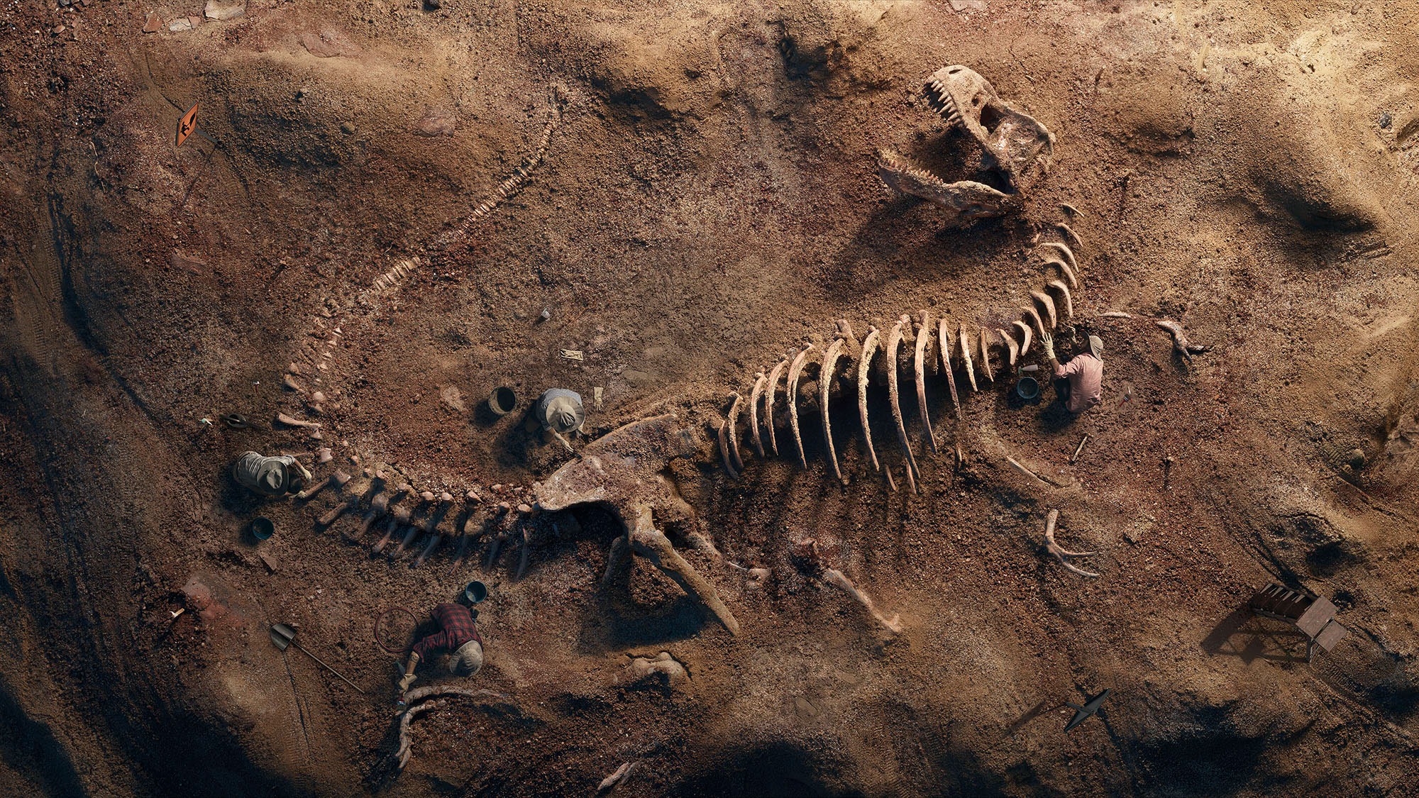 Раскопки костей динозавров